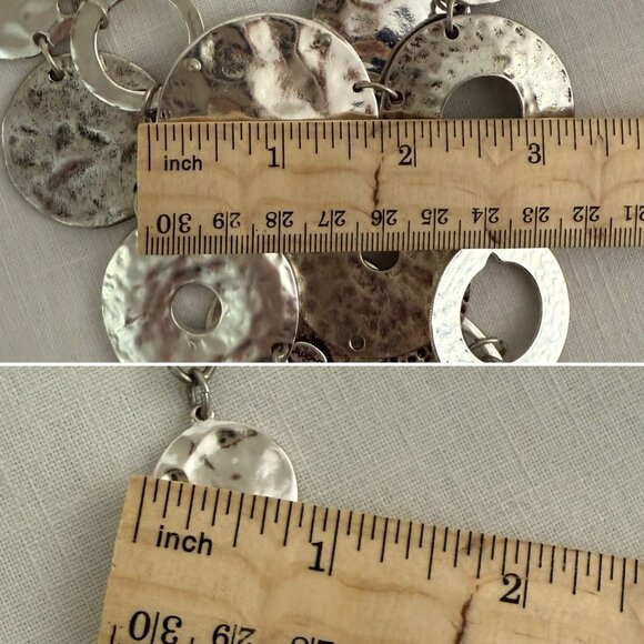 Chicos Hammered Disc Bib Necklace 17 to 20in Silver Tone Statement Chain - Picture 7 of 15